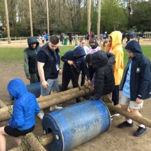 students building a raft